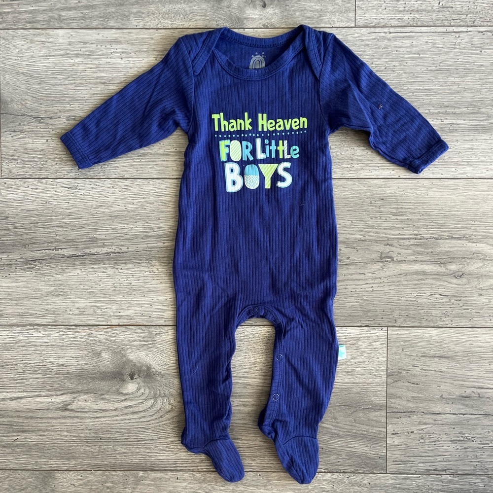 Millie & Myles Newborn Long Sleeve Romper Thank Heaven For Little Boys Ribbed